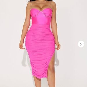 Fashion Nova Vibrant Pink Strapless Dress